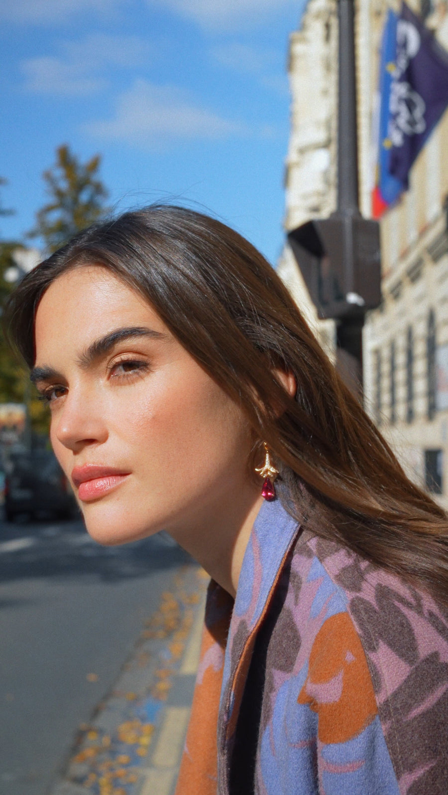 Lorenz Bäumer Rubellite, Sapphire, Heliodore and Diamond Earrings on Yellow Gold - Galerie Pénélope