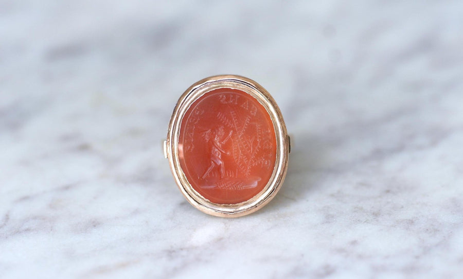 Antique Intaglio Carnelian on Rose Gold Ring - Galerie Pénélope