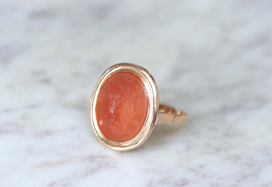 Antique Intaglio Carnelian on Rose Gold Ring - Galerie Pénélope
