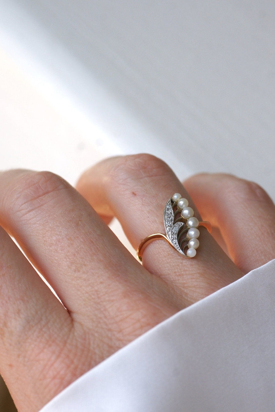Antique Lily of the Valley Pearl and Diamond Ring - Galerie Pénélope