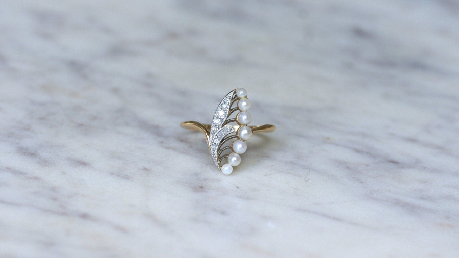 Antique Lily of the Valley Pearl and Diamond Ring - Galerie Pénélope