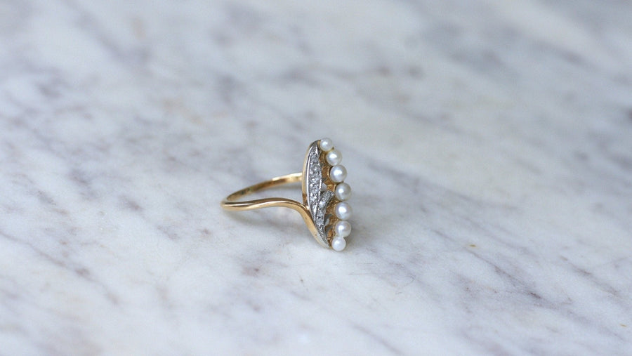 Antique Lily of the Valley Pearl and Diamond Ring - Galerie Pénélope