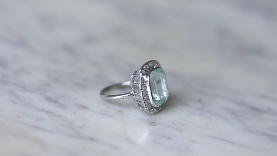 Aquamarine and Diamond Art Deco Ring - Galerie Pénélope