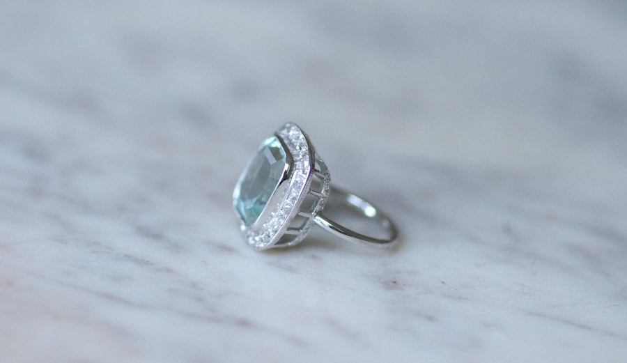 Aquamarine and Diamond Art Deco Ring - Galerie Pénélope