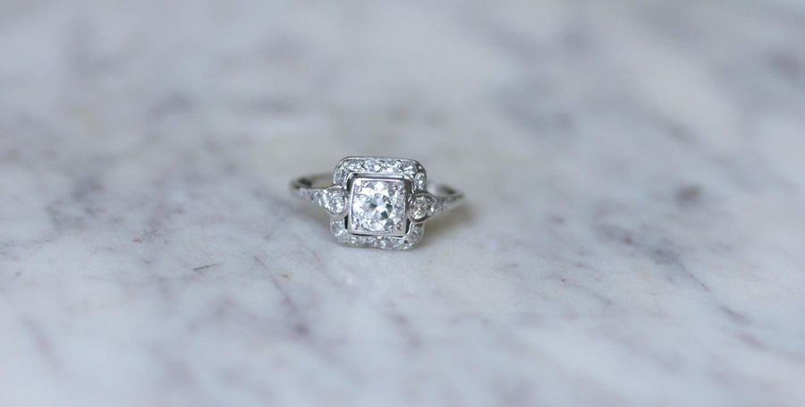 Square Art Deco Diamond Ring 1.45 Cts - Galerie Pénélope