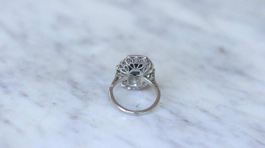 Art Deco Diamond and Sapphire Rectangular Ring - Galerie Pénélope