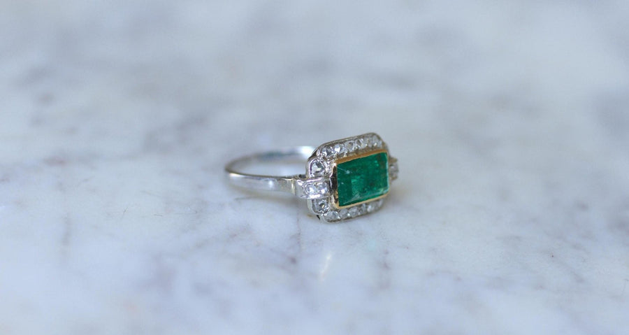 Art deco Colombian Emerald 1.70 Cts and diamonds ring - Galerie Pénélope