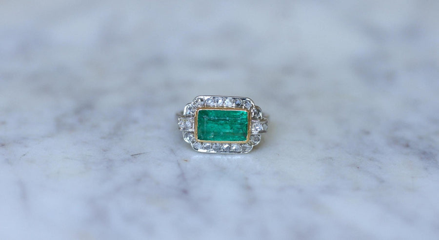 Art deco Colombian Emerald 1.70 Cts and diamonds ring - Galerie Pénélope