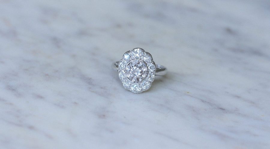 Art Deco Marguerite Oval Diamond Ring - Galerie Pénélope
