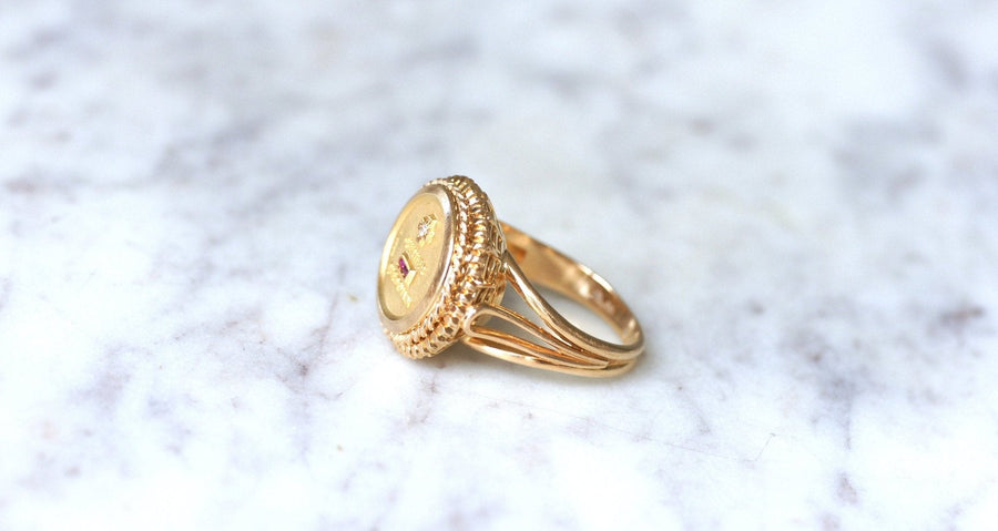 Augis Vintage Yellow Gold and Diamond Ring T54 - Galerie Pénélope
