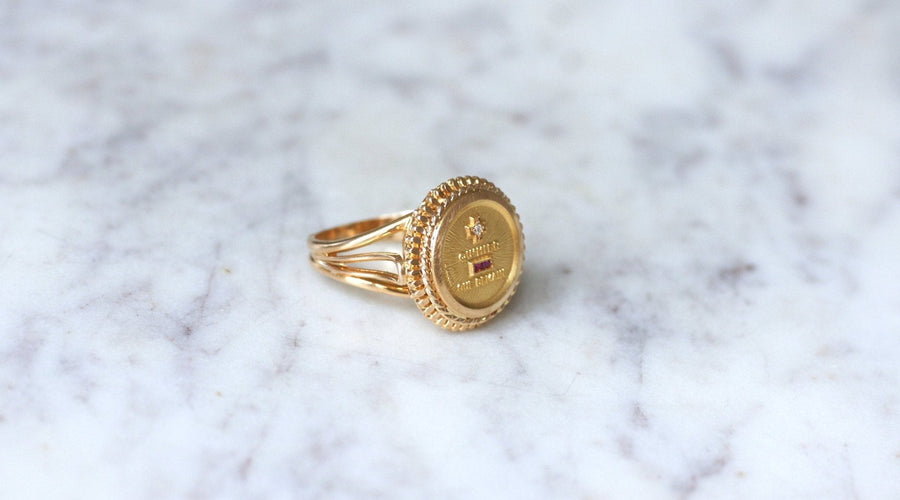 Augis Vintage Yellow Gold and Diamond Ring T54 - Galerie Pénélope