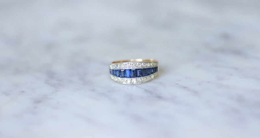 Calibrated Sapphires and Diamonds Art Deco Band Ring - Galerie Pénélope