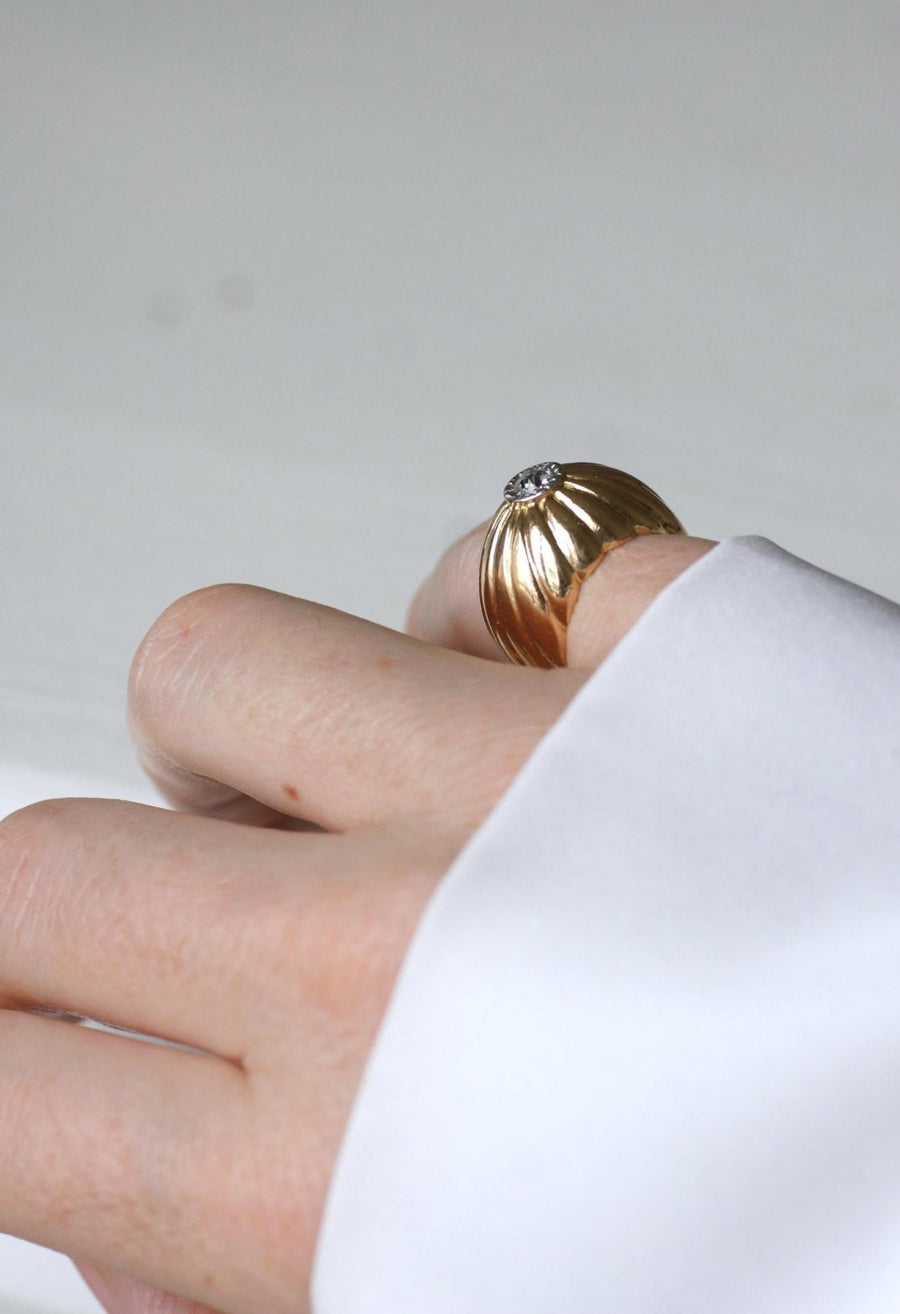 Diamond on Gold and Platinum Gaudron Ball Ring - Galerie Pénélope