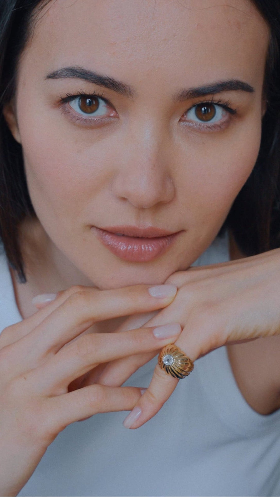 Diamond on Gold and Platinum Gaudron Ball Ring - Galerie Pénélope