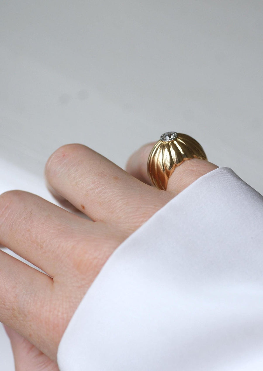 Diamond on Gold and Platinum Gaudron Ball Ring - Galerie Pénélope