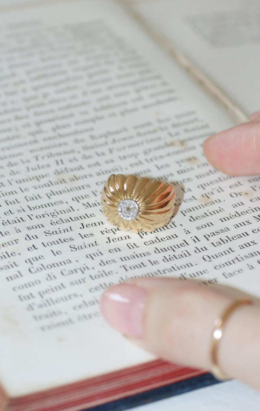 Diamond on Gold and Platinum Gaudron Ball Ring - Galerie Pénélope