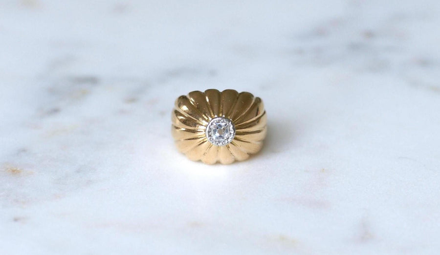 Diamond on Gold and Platinum Gaudron Ball Ring - Galerie Pénélope