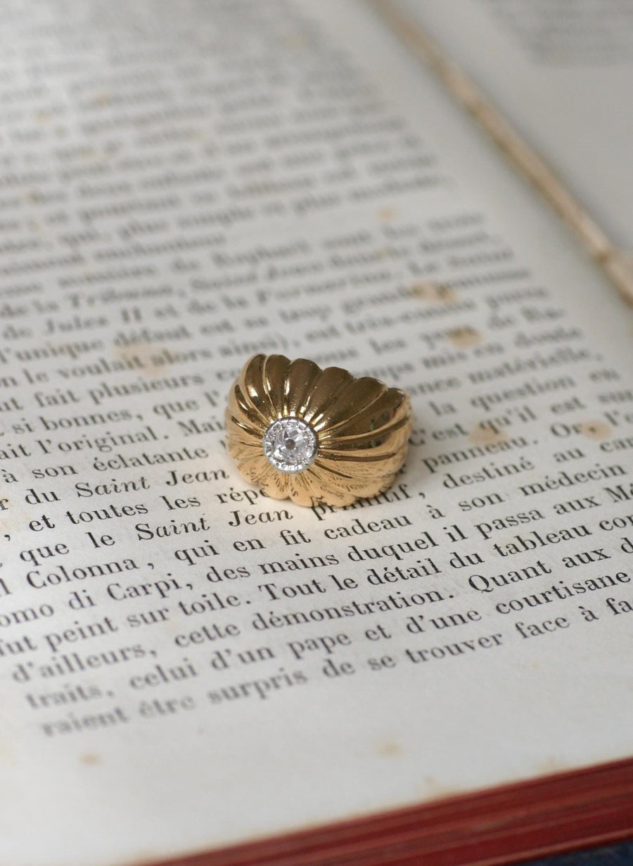 Diamond on Gold and Platinum Gaudron Ball Ring - Galerie Pénélope