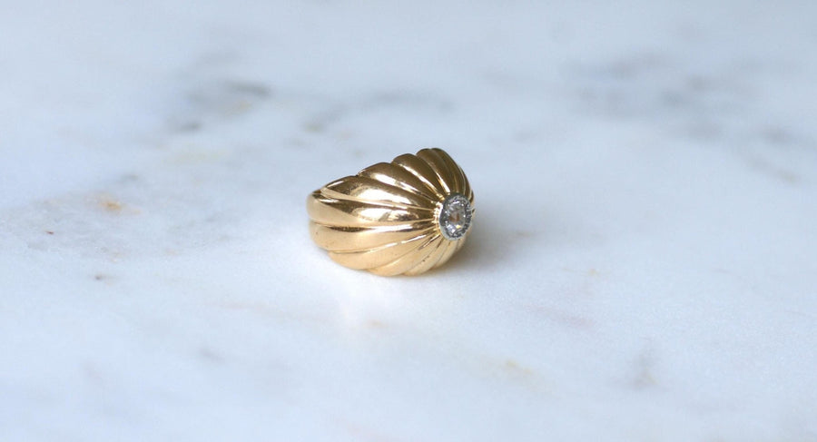 Diamond on Gold and Platinum Gaudron Ball Ring - Galerie Pénélope