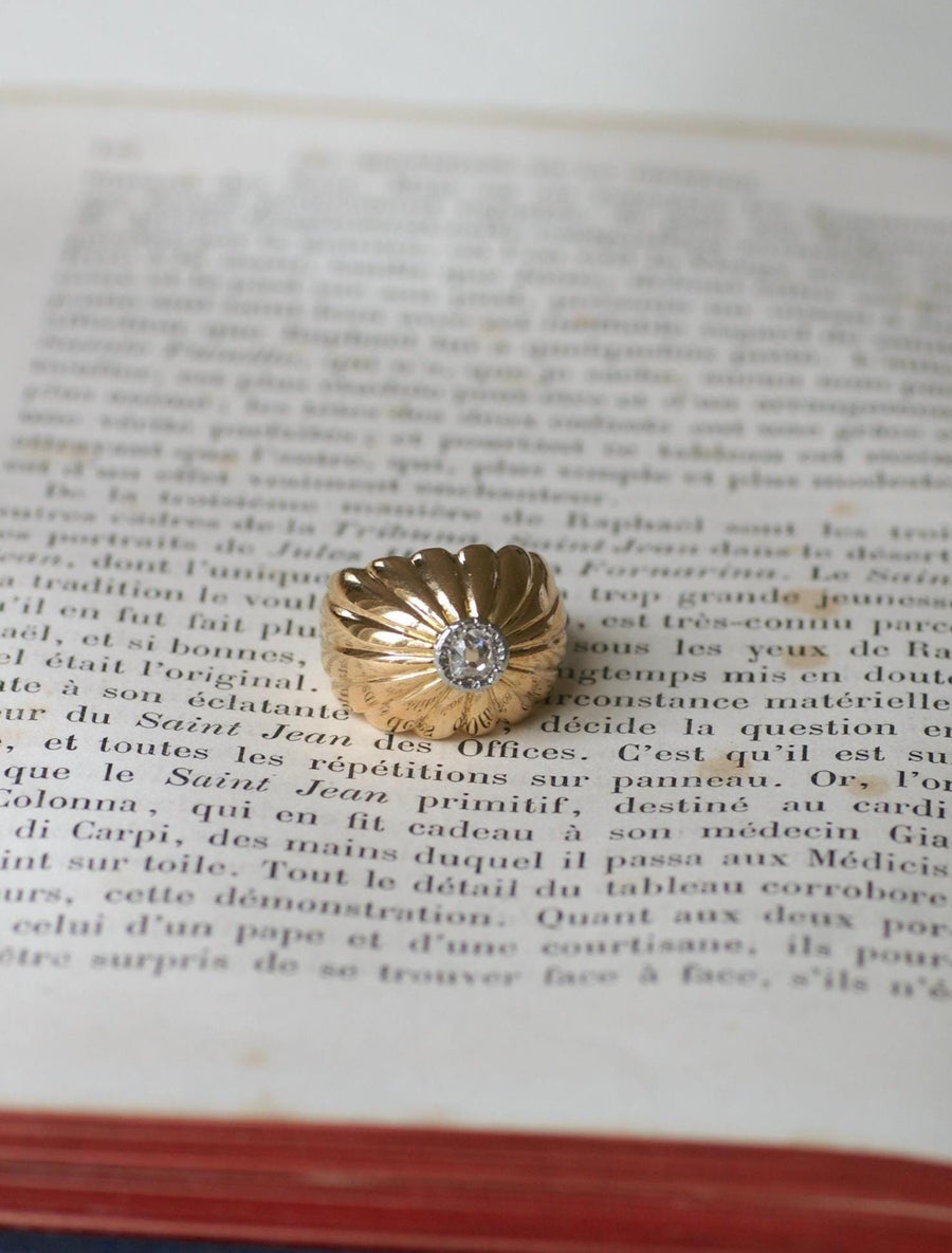 Diamond on Gold and Platinum Gaudron Ball Ring - Galerie Pénélope