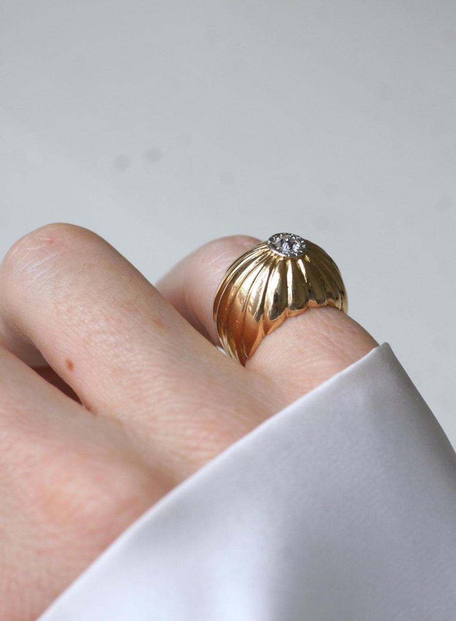 Diamond on Gold and Platinum Gaudron Ball Ring - Galerie Pénélope