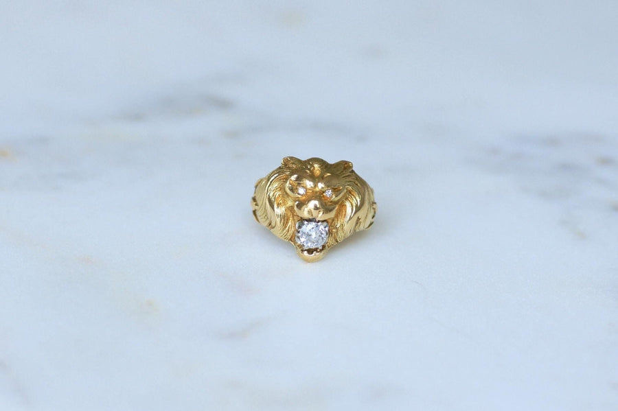 Antique Lion Diamond Ring Yellow Gold - Galerie Pénélope
