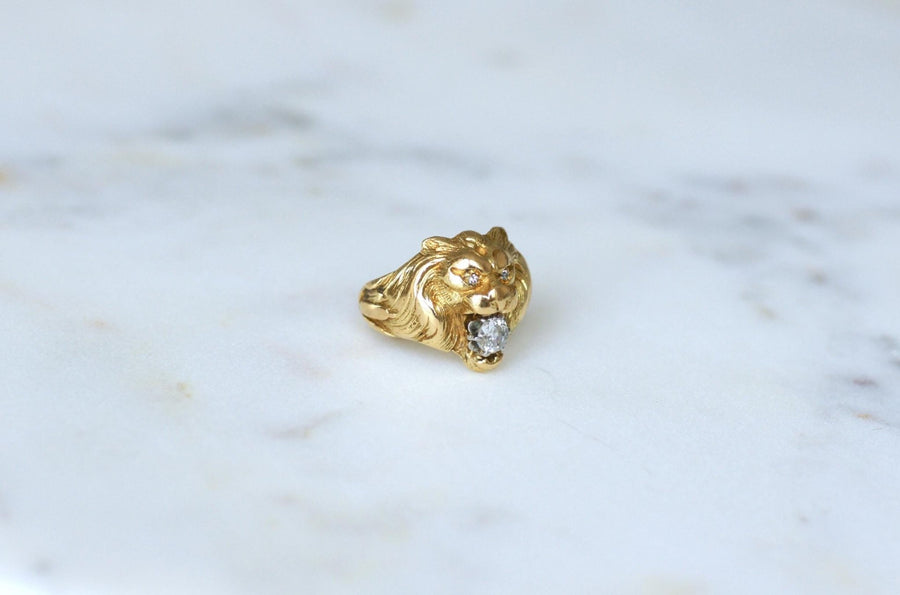 Antique Lion Diamond Ring Yellow Gold - Galerie Pénélope