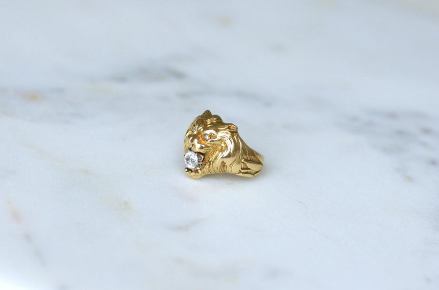 Antique Lion Diamond Ring Yellow Gold - Galerie Pénélope