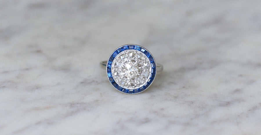 Art Deco Sapphire and Diamond Target Ring - Galerie Pénélope