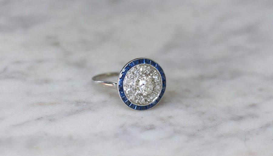 Art Deco Sapphire and Diamond Target Ring - Galerie Pénélope