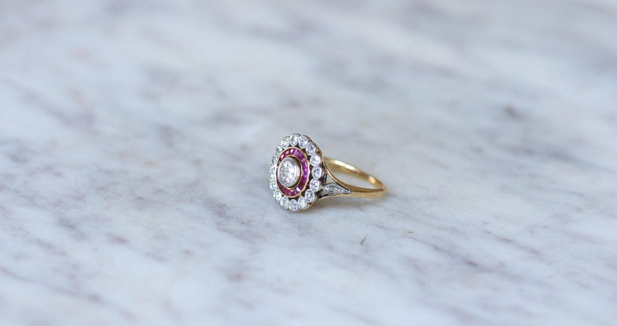 Belle Epoque Target Ring Calibrated Diamonds and Rubies - Galerie Pénélope