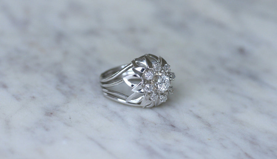 White Gold & Platinum Diamond Cocktail Ring - Galerie Pénélope