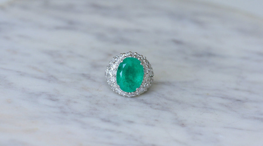 Colombian Emerald Cocktail Ring 11.53 Cts and Diamonds - Galerie Pénélope