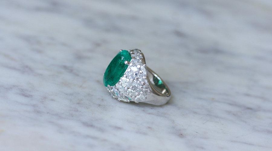 Colombian Emerald Cocktail Ring 11.53 Cts and Diamonds - Galerie Pénélope