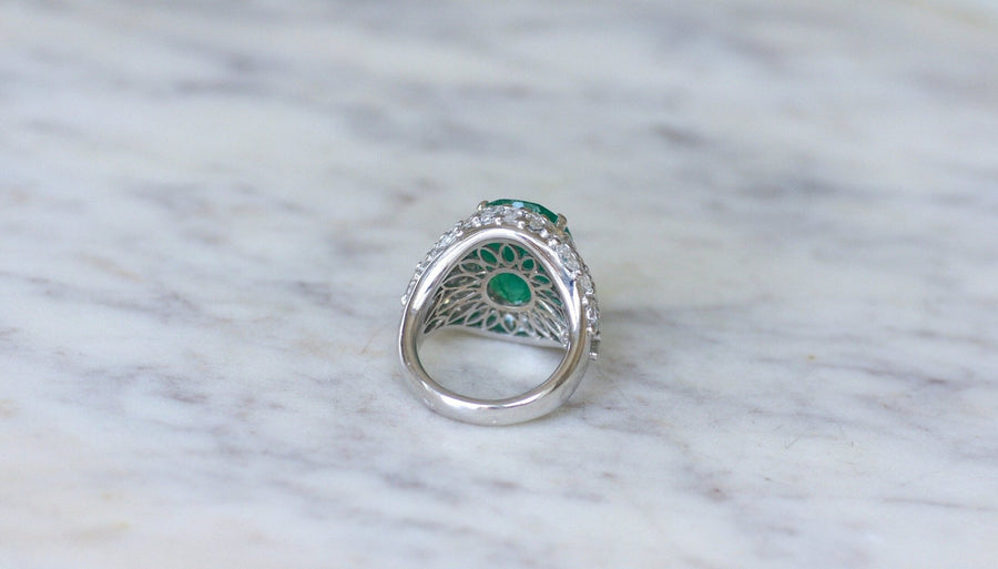 Colombian Emerald Cocktail Ring 11.53 Cts and Diamonds - Galerie Pénélope