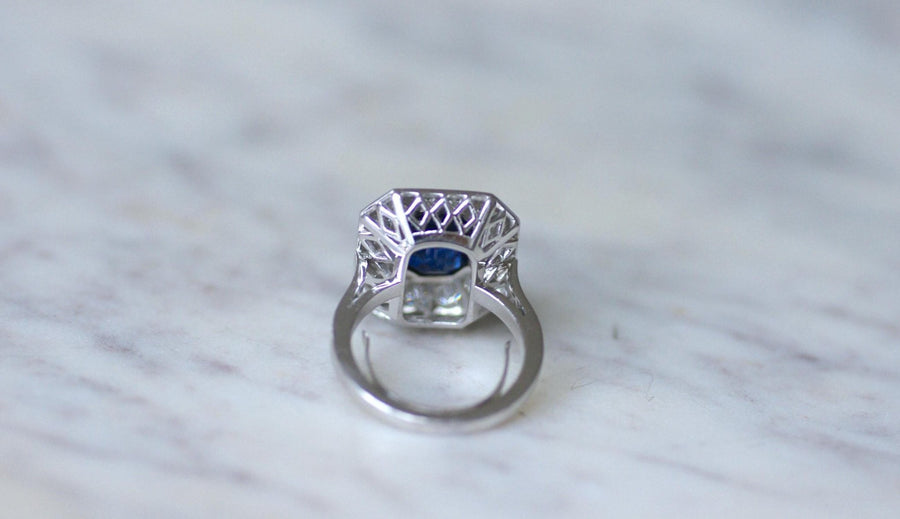 Platinum Hexagonal Sapphire and Diamond Ring - Galerie Pénélope