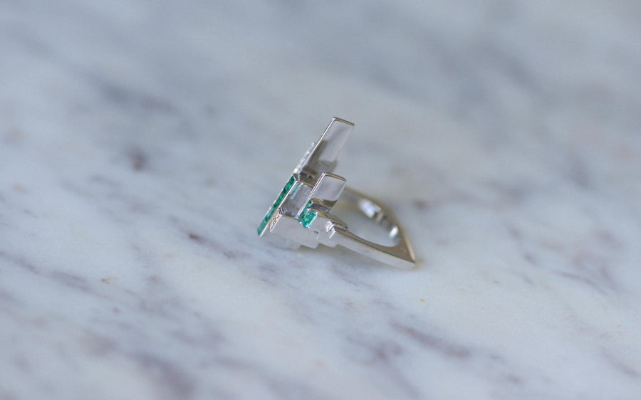 Jean Vendôme Ring Diamonds and Emeralds on White Gold - Galerie Pénélope