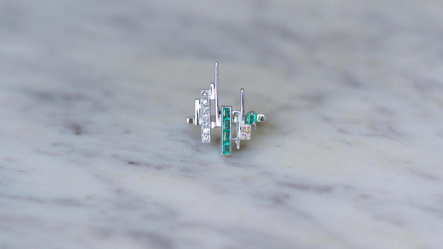 Jean Vendôme Ring Diamonds and Emeralds on White Gold - Galerie Pénélope