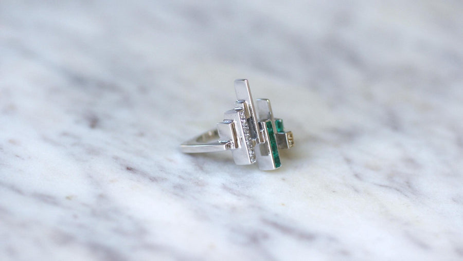 Jean Vendôme Ring Diamonds and Emeralds on White Gold - Galerie Pénélope
