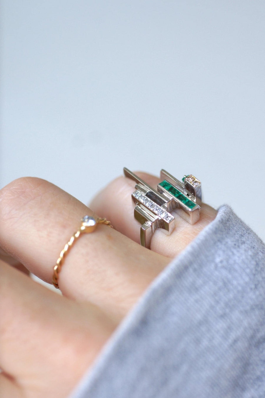 Jean Vendôme Ring Diamonds and Emeralds on White Gold - Galerie Pénélope