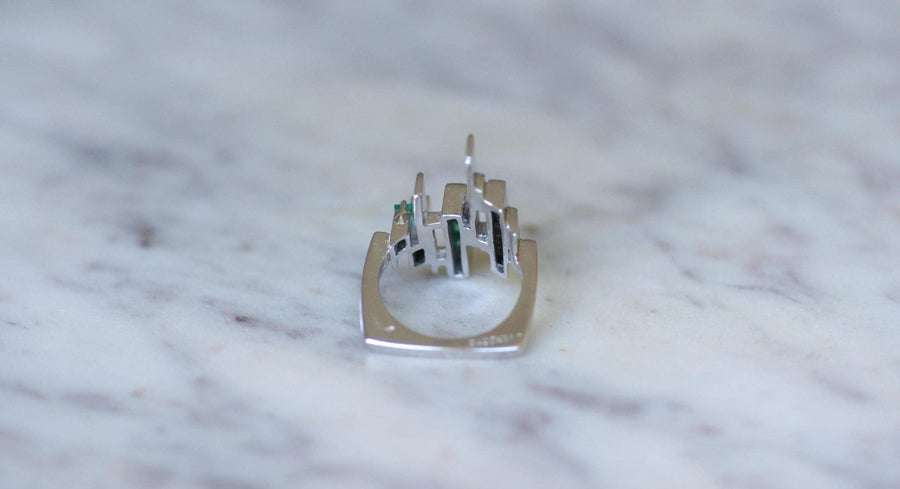 Jean Vendôme Ring Diamonds and Emeralds on White Gold - Galerie Pénélope