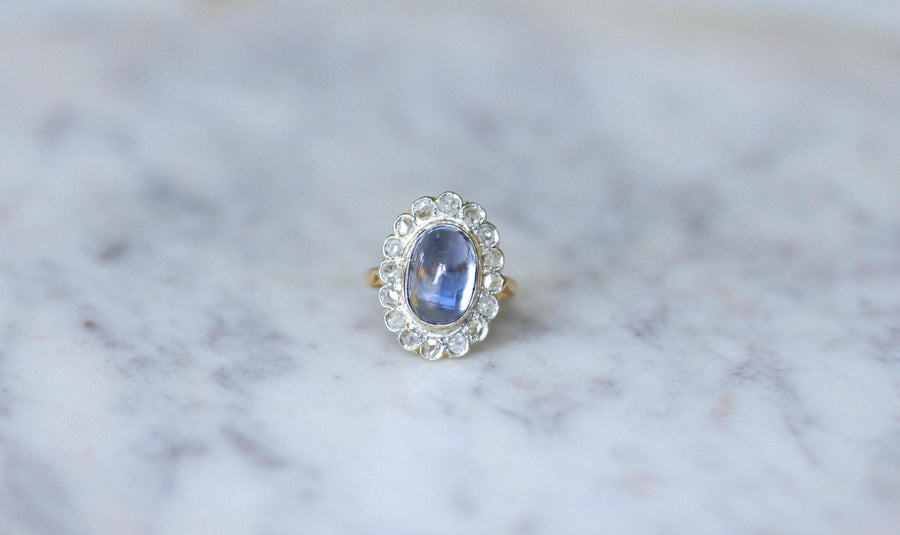 6.32 ct Ceylon Sapphire Daisy Ring with Diamonds - Galerie Pénélope
