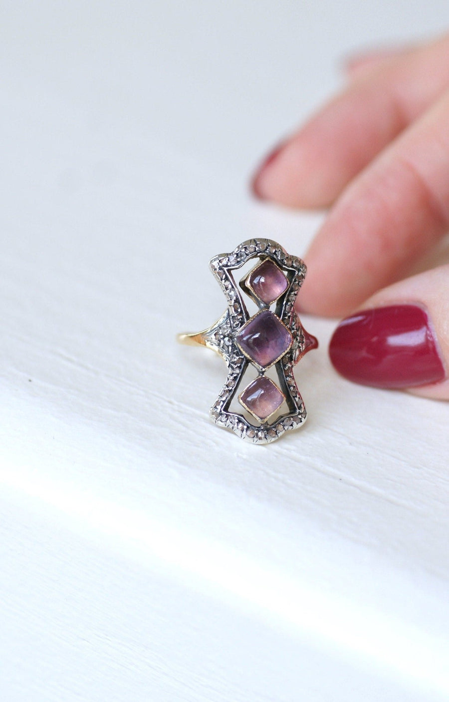 Amethyst and diamond marquise ring - Galerie Pénélope