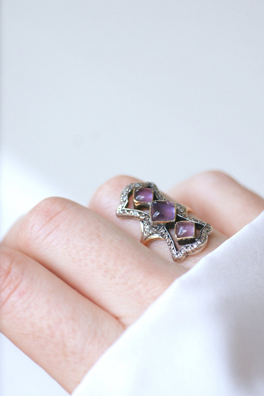 Amethyst and diamond marquise ring - Galerie Pénélope