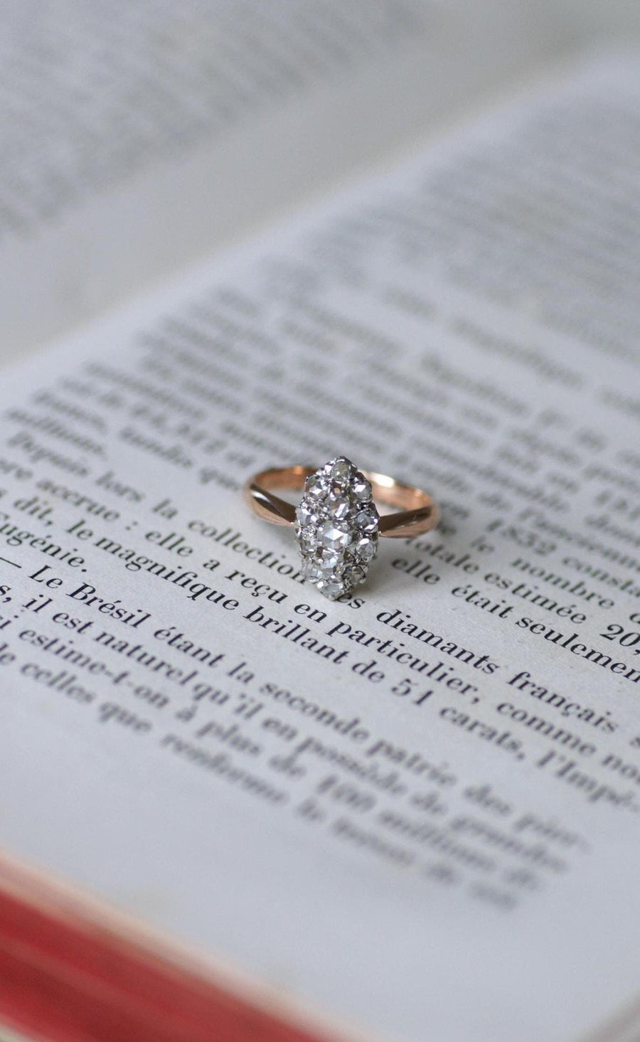 Marquise Diamond Ring in Rose Gold and Platinum - Galerie Pénélope