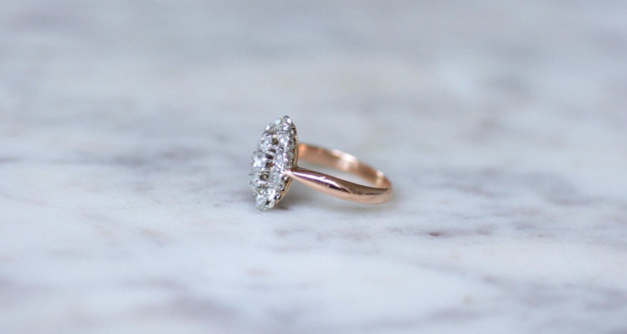 Marquise Diamond Ring in Rose Gold and Platinum - Galerie Pénélope