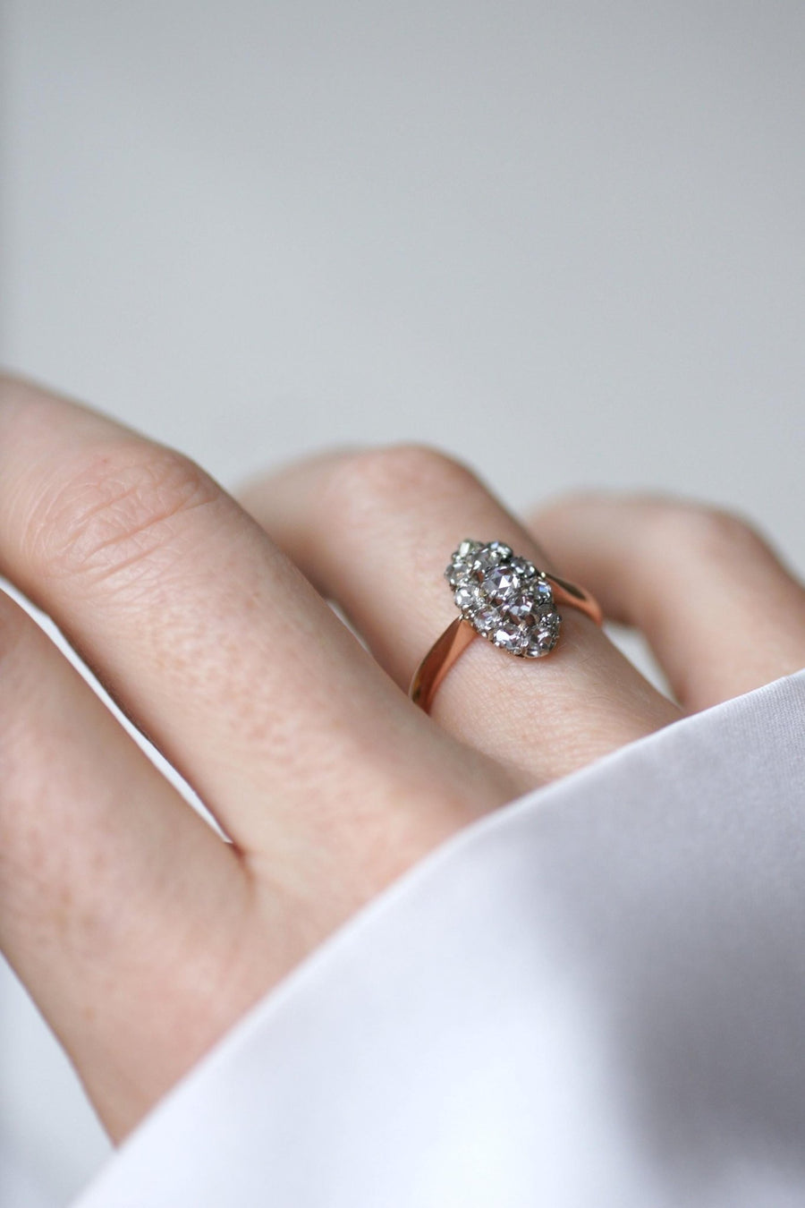 Marquise Diamond Ring in Rose Gold and Platinum - Galerie Pénélope