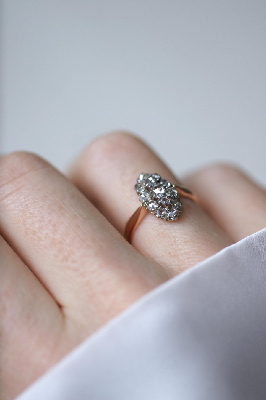 Marquise Diamond Ring in Rose Gold and Platinum - Galerie Pénélope