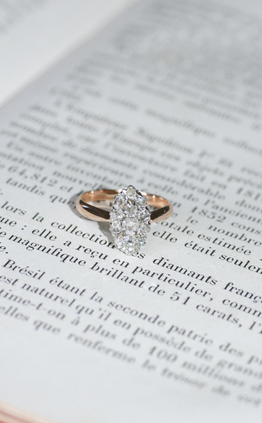 Marquise Diamond Ring in Rose Gold and Platinum - Galerie Pénélope