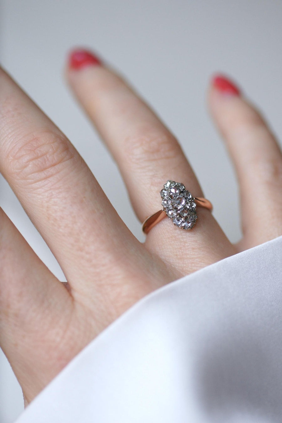 Marquise Diamond Ring in Rose Gold and Platinum - Galerie Pénélope